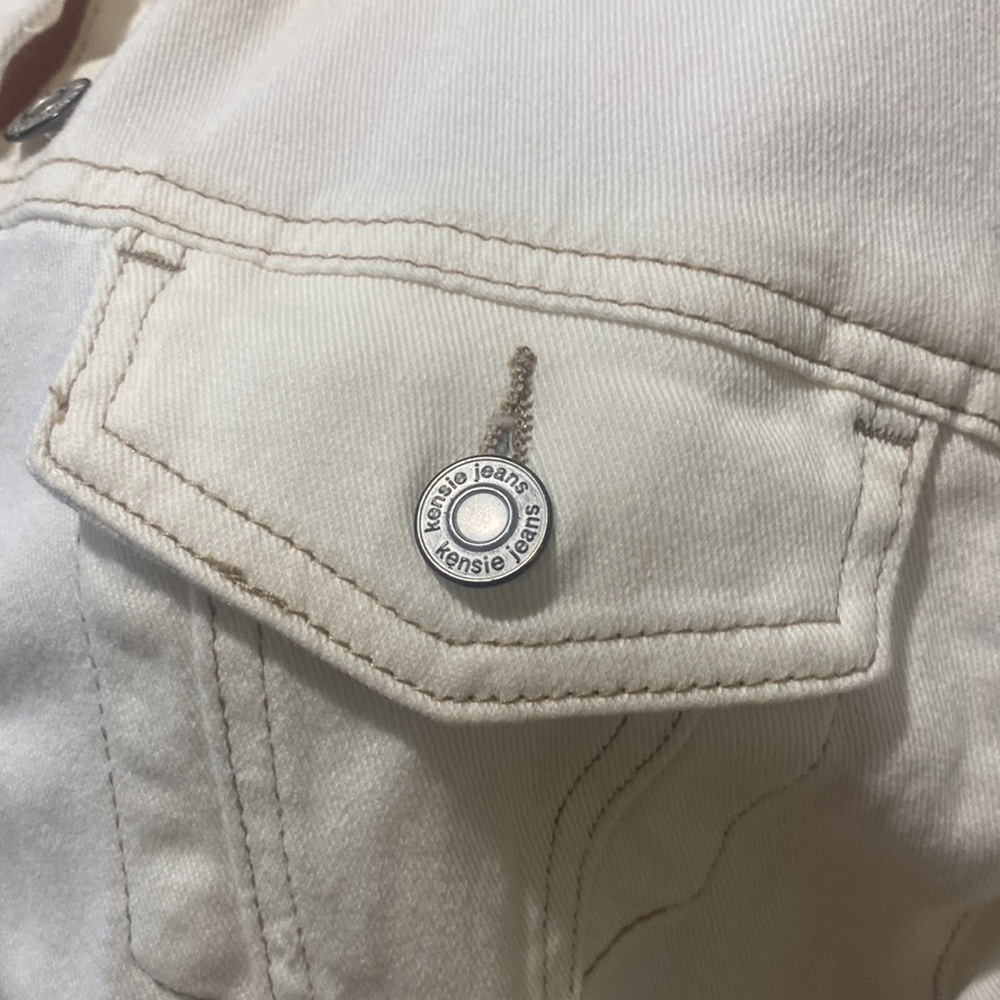 KENSIE Vintage Luxe Ivory Oversized Cropped Denim-Style Jacket S Small NWOT - Picture 6 of 10